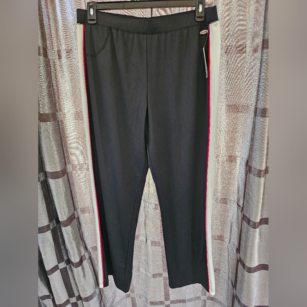 Curves Workout Pants, Black, Classic Fit, White, Red, Stripe, Size L, NWT
